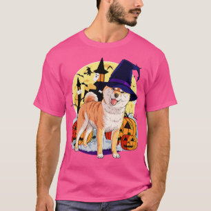 Shiba Inu Scary Dog Halloween Witch Pumpkin T-Shirt