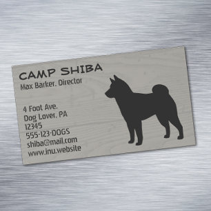 Shiba Inu Silhouette Dog Breed Wood Style Magnetic Business Card
