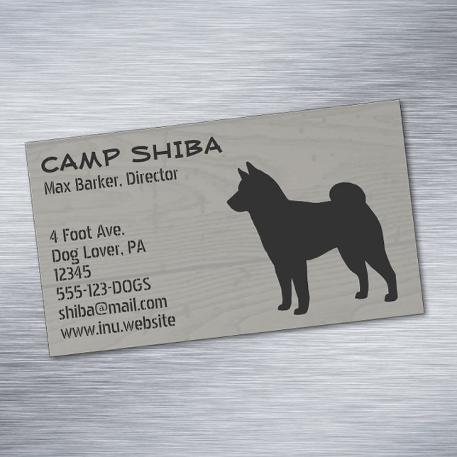 Shiba Inu Silhouette | Dog Breed Wood Style Magnetic Business Card (Creator Uploaded)