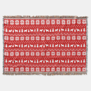 Shiba Inu Silhouettes Christmas Holiday Pattern Throw Blanket
