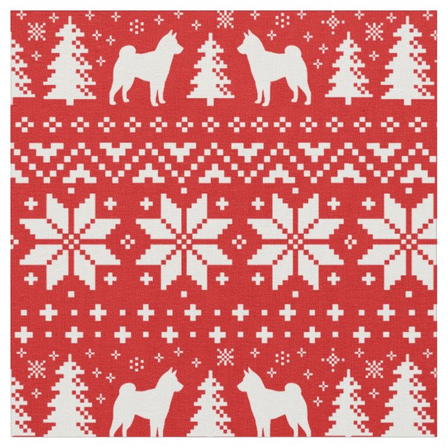 Shiba Inu Silhouettes Christmas Holiday Patterned Fabric (Close Up)