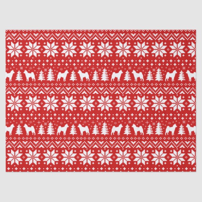 Shiba Inu Silhouettes Christmas Pattern Red Tissue Paper (Front)