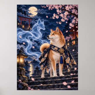 Shiba Inu & Spirit Fox – Japanese Fantasy Art Poster