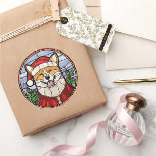 Shiba Inu Stained Glass Christmas  Classic Round Sticker