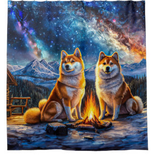 Shiba Inu Star Gazing 03 Design by Rich AMeN Gill Shower Curtain