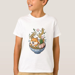 Shiba Inu Swimming in Ramen Bowl Kids T-Shirt