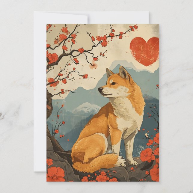 Shiba Inu Vintage Valentine's day  Holiday Card (Front)