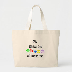 Shiba Inu Walks Design Large Tote Bag