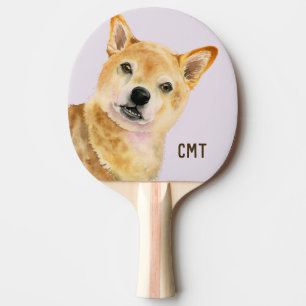 Shiba Inu Watercolor Painting   Monogram Ping Pong Paddle