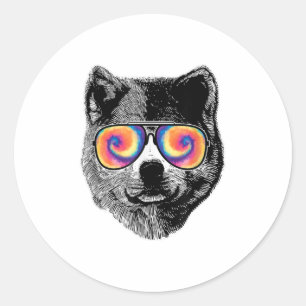 Shiba Inu Wearing Retro Sunglasses Tie Dye Classic Round Sticker