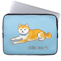 Shiba Inu With A Light Blue Collar Pixel Art