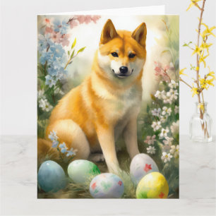 Shiba Inu with Easter Eggs Holiday Card
