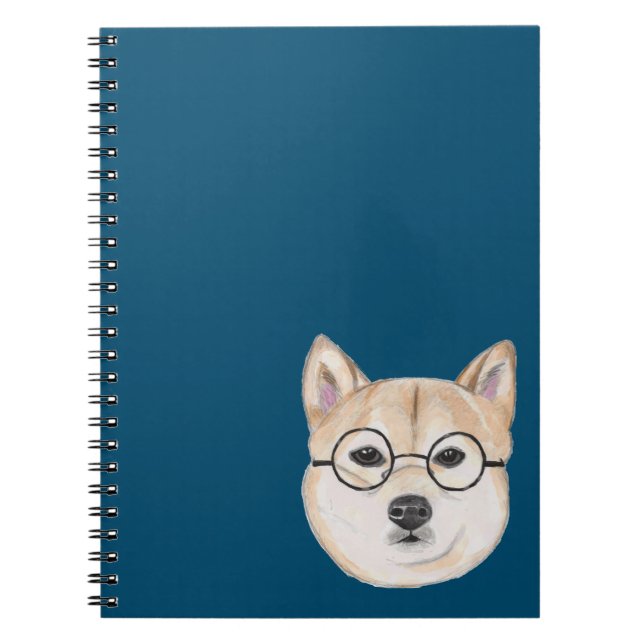 Shiba Inu with Oversized Round Framed Glasses Spiral Notebook (Front)
