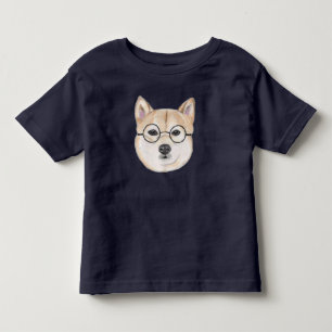 Shiba Inu with Oversized Round Framed Glasses Toddler T-Shirt