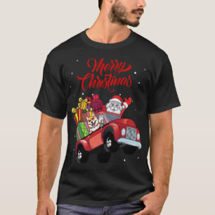 Shiba Inu With Santa Claus In Red Truck Dog T-Shirt