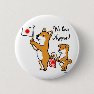 Shiba Inus and Japanese Flags 6 Cm Round Badge