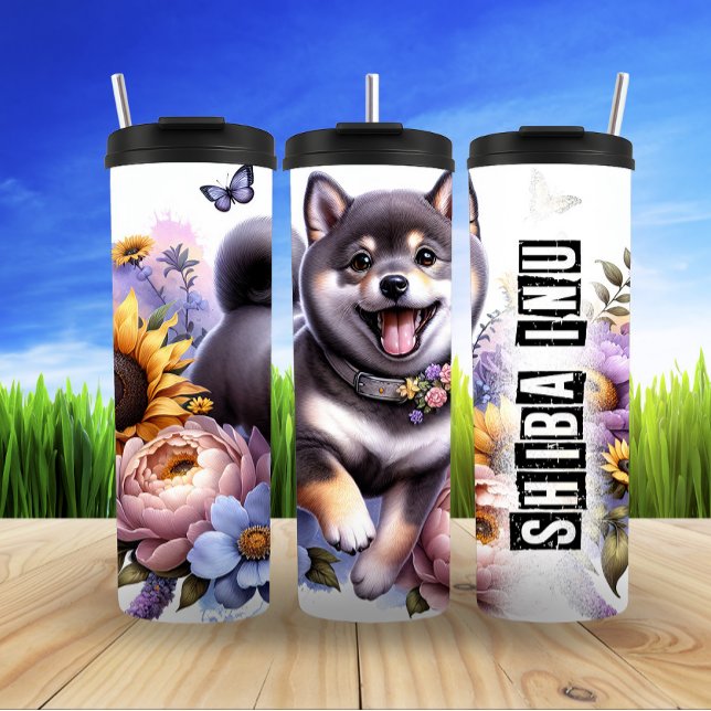 Shiba Inu's Flower Frolic Thermal Tumbler (Creator Uploaded)
