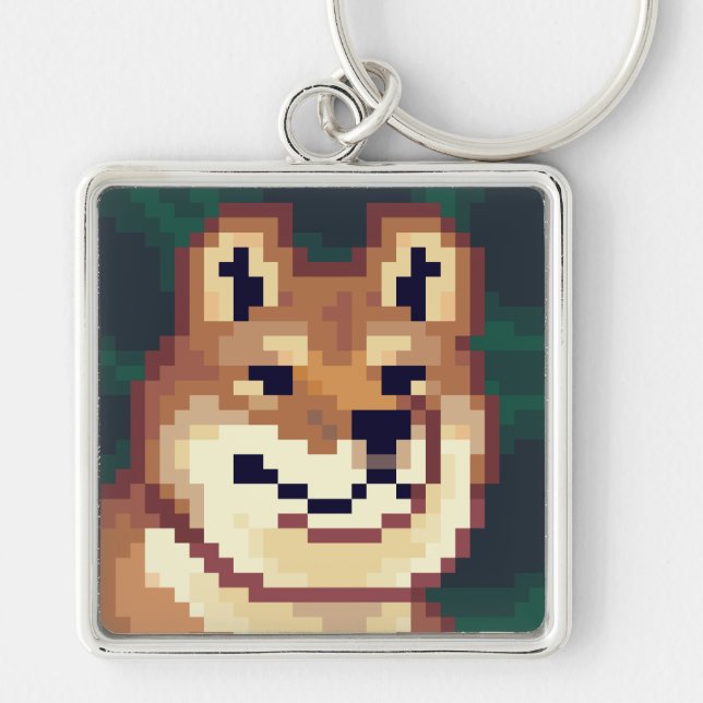 Shiba pixel art, keychain, Pixel Art  Key Ring (Front)