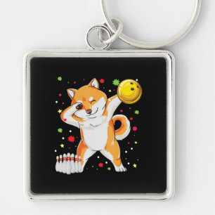 Shiba plays bowling Funny dog with bowling gift Key Ring