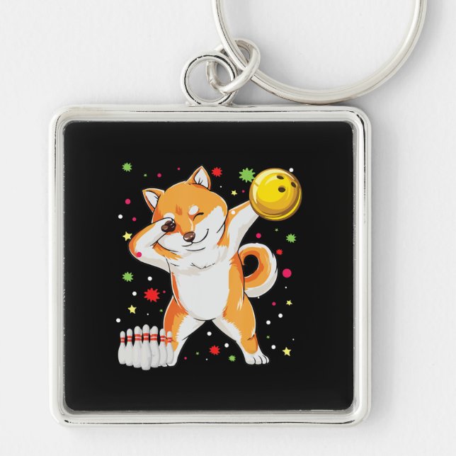 Shiba plays bowling | Funny dog with bowling gift Key Ring (Front)
