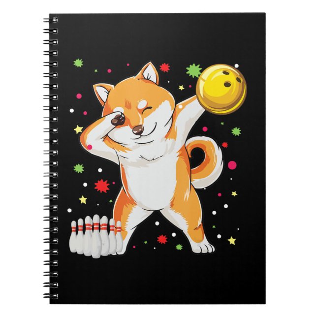 Shiba plays bowling | Funny dog with bowling gift Notebook (Front)