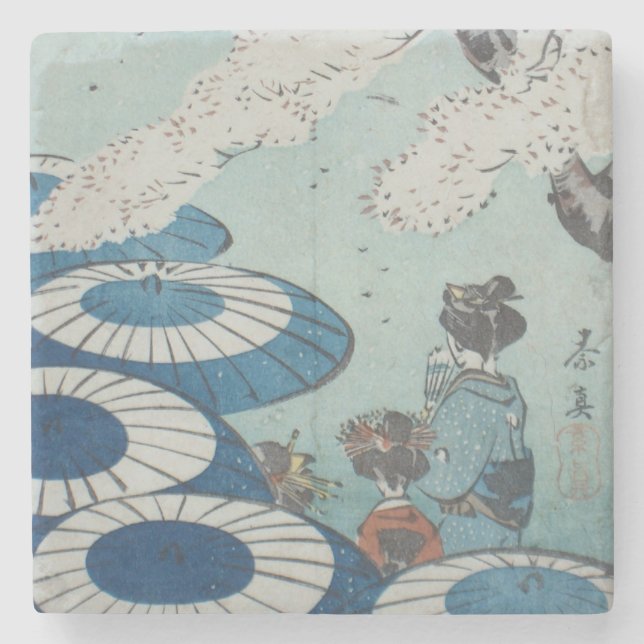 Shibata Zeshin's Cherry Blossom Spring Viewing Stone Coaster (Front)