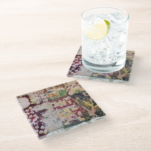 Shibori Abstract Art Pattern Decor Glass Coaster (Angled)