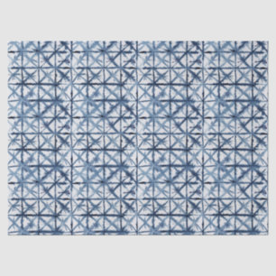 Shibori Asian X Pattern Blue and White Watercolor  Tissue Paper