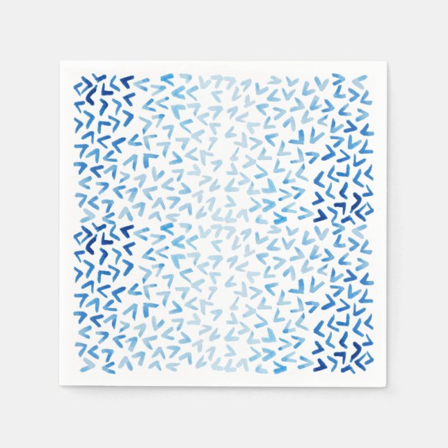 Shibori blue watercolor checkmark pattern on white napkin (Front)