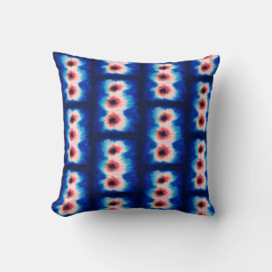 Shibori Fabric Boho Blue Orange Tie Dye Pillow