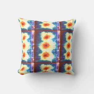Shibori Fabric Boho Blue Orange Tie Dye Pillow