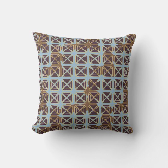 Shibori Fabric Boho Brown Blue Tie Dye Pillow (Front)