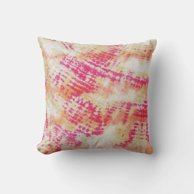 Shibori Fabric Boho Pink Orange Tie Dye Pillow (Front)