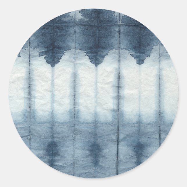 Shibori Indigio Print Classic Round Sticker (Front)