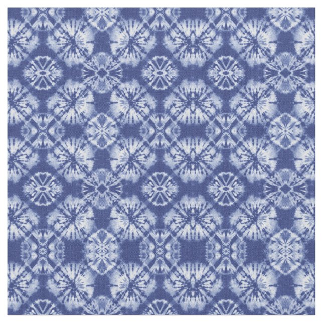 Shibori Indigo Blue Tie Dye Abstract Pattern Fabric (Close Up)