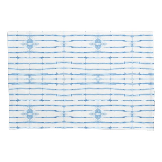 Shibori Tie Dye Blue Line Pattern Pillow Case (Front)