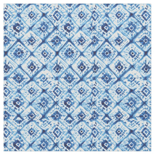 Shibori Tie Dye Indigo Blue Abstract Fabric (Close Up)
