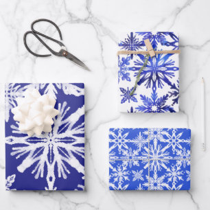 Shibori Tie Dye Indigo Blue Snowflakes Pattern Wrapping Paper Sheet
