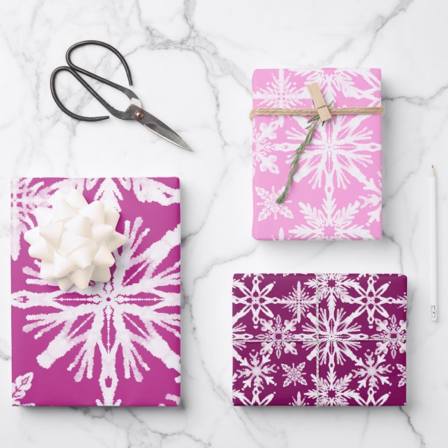Shibori Tie Dye Pink Snowflakes Pattern Wrapping Paper Sheet (Front)