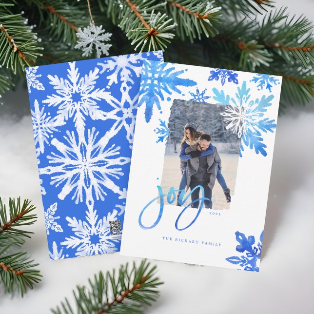 Shibori Tie Dye Royal Blue Snowflakes Photo Holiday Card (Shibori Tie Dye Royal Blue Snowflakes Photo Holiday Card)