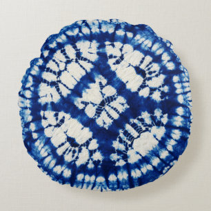 Shibori Tie Dye South Seas Indigo Batik Round Cushion