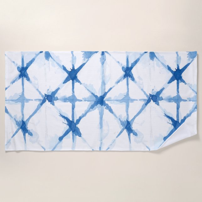Shibori Tie Dye Triangle Pattern Beach Towel (Front)