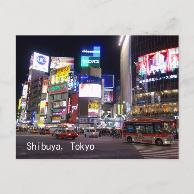 Shibuya City Lights Night in Tokyo Japan Postcard (Front)