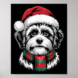 Shichon Dog Xmas Santa Hat Scarf Christmas Costume Poster