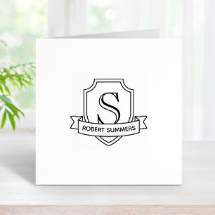 Shield and Ribbon Monogram Initial 1x1 Rubber Stamp