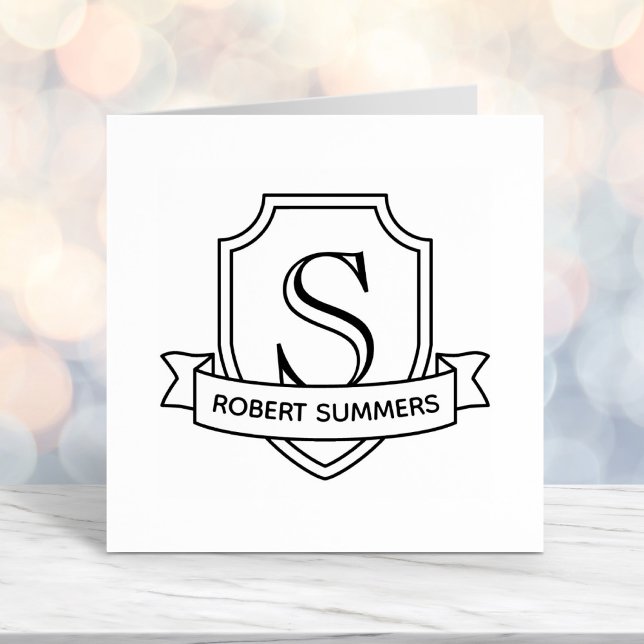 Shield and Ribbon Monogram Initial Self-inking Stamp (Creator Uploaded)