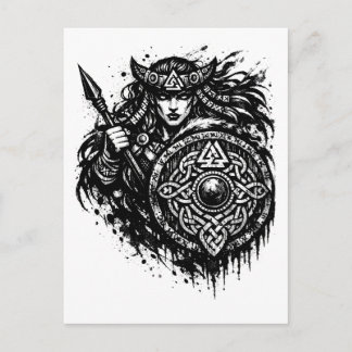 Shield Maiden Spear‑Sigil – Mythic Warrior Ink Postcard