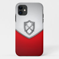 Shield with Crossed Swords Silver and Red