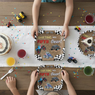 Shifting Into Fifth Gear Monster Truck Birthday Paper Plate