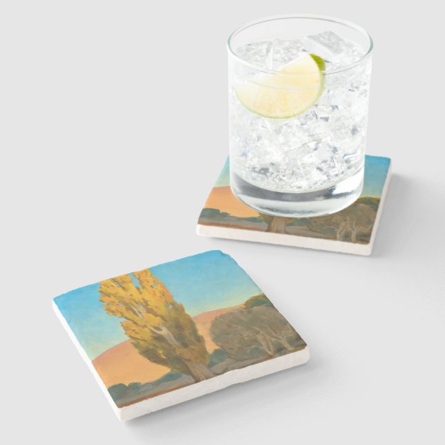 Shifting Light on a Poplar by Maynard Dixon Stone Coaster (Side)